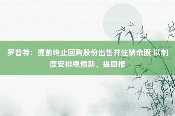 罗普特：提前终止回购股份出售并注销余股 以制度安排稳预期、提回报