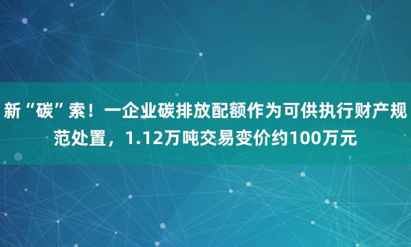 新“碳”索！一企业碳排放配额作为可供执行财产规范处置，1.12万吨交易变价约100万元