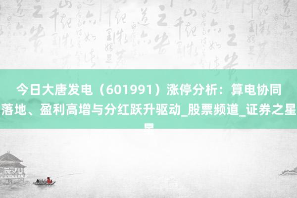 今日大唐发电（601991）涨停分析：算电协同落地、盈利高增与分红跃升驱动_股票频道_证券之星