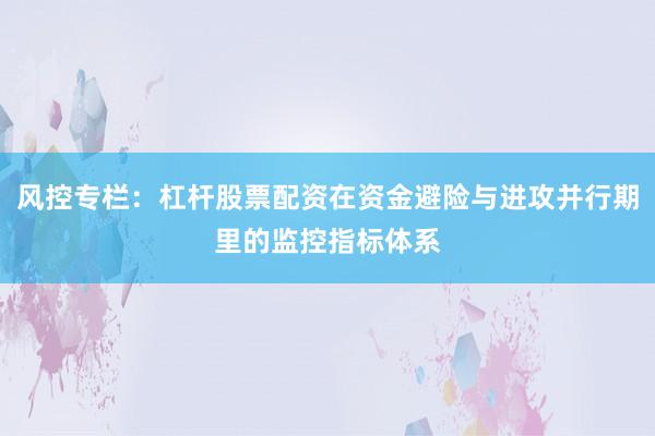 风控专栏：杠杆股票配资在资金避险与进攻并行期里的监控指标体系