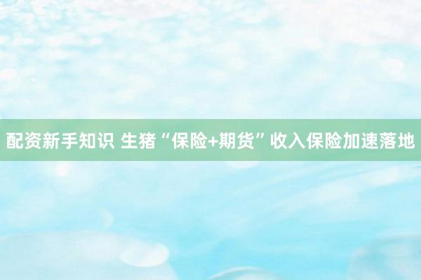 配资新手知识 生猪“保险+期货”收入保险加速落地