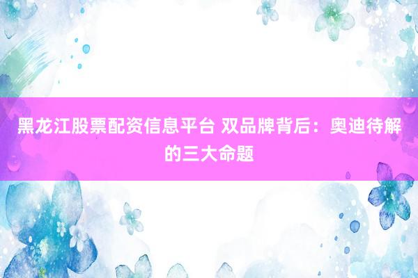 黑龙江股票配资信息平台 双品牌背后：奥迪待解的三大命题
